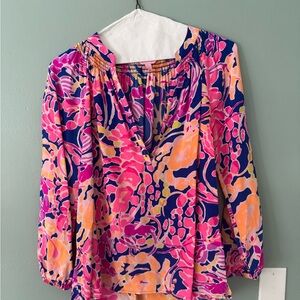 Lilly Pulitzer Pink and Orange Graphic 3/4 Sleeve Blouse